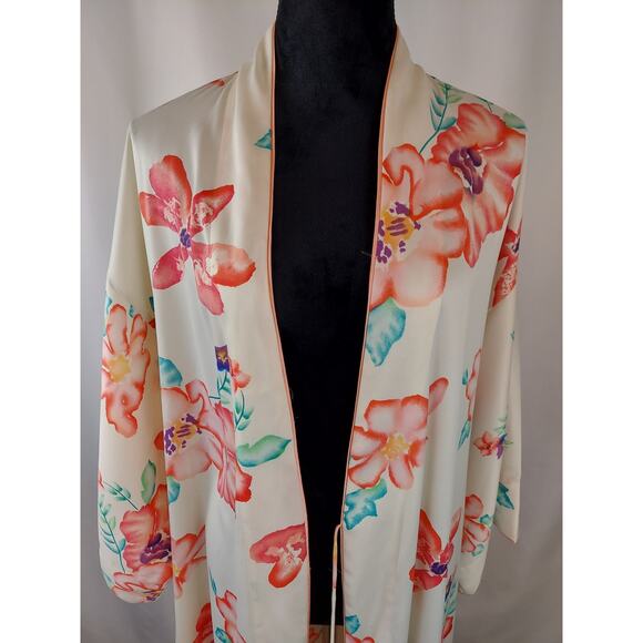 Natori Womens Asian Multi Color Floral Romantic Kimono Inspired Long Robe S - Picture 3 of 11